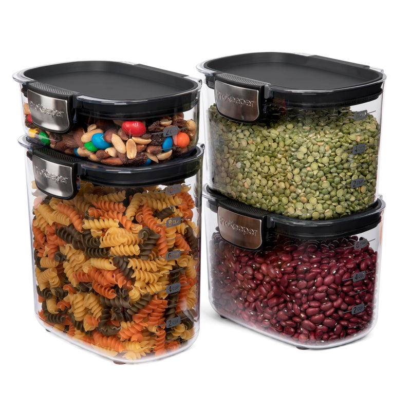 ProKeeper+ Airtight Food Storage Container Set â€“ Clear Plastic Flour and Sugar Canister Set with Magnetic Accessories for Kitchen Organization (Black, 13-Piece) - Image 3