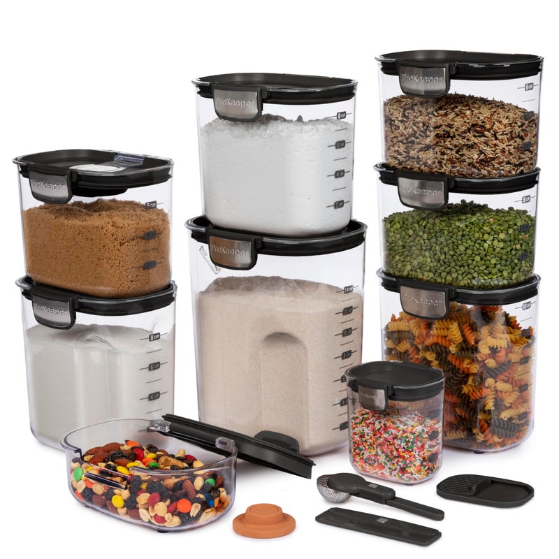 ProKeeper+ Airtight Food Storage Container Set â€“ Clear Plastic Flour and Sugar Canister Set with Magnetic Accessories for Kitchen Organization (Black, 13-Piece) - Image 2