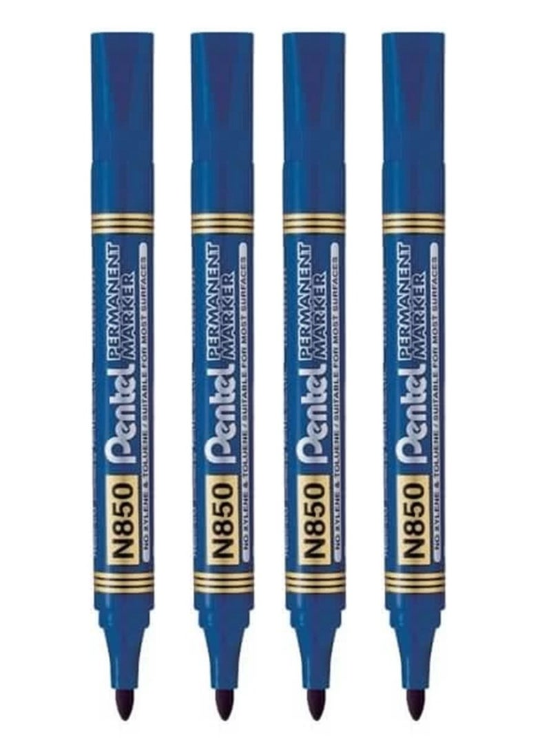 Pentel 4-Piece Permanent Marker Bullet Tip Blue Ink  - Image 1