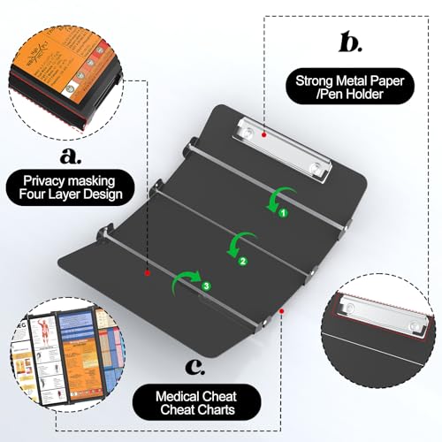 NECEG Nursing Clipboard Foldable-4 Layers Aluminum Nurse Foldable Clipboard Nursing Medical Edition Cheat Sheets, Pocket Size Pen Clip for Nurses Students School and Doctors-Black - Image 5