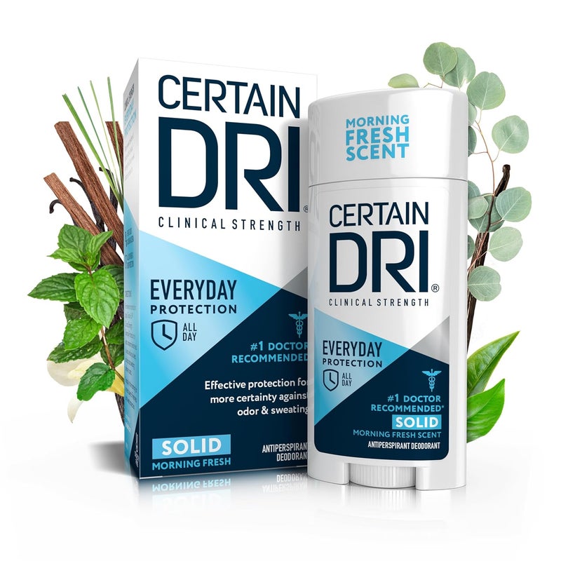 CERTAIN DRI Certain Dri Everyday Strength Clinical Solid Antiperspirant, Hyperhidrosis Treatment for Men & Women, Long-Lasting 72hr Protection, Effective Sweat Control, Travel Friendly, Fresh Scent, 2.6oz 