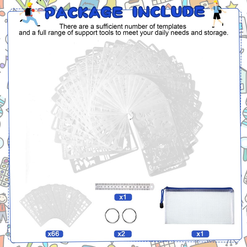 Teling 66 Pieces Bullet Stencils Journal Planner Templates Set DIY Drawing Templates Kit Plastic Journaling Productivity Accessories for Notebook Diary Scrapbook Graffiti Painting Projects Supply, 4 x 7 Inch - Image 4