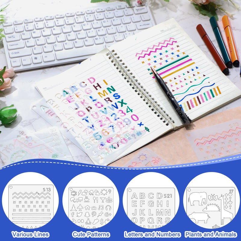 Teling 66 Pieces Bullet Stencils Journal Planner Templates Set DIY Drawing Templates Kit Plastic Journaling Productivity Accessories for Notebook Diary Scrapbook Graffiti Painting Projects Supply, 4 x 7 Inch - Image 5