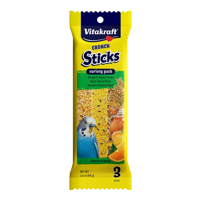 Vitakraft Crunch Sticks Variety Pack: Orange & Apricot Flavor, Egg & Honey Flavor, Sesame & Banana Flavor Treats for Parakeets, 2.4 oz - Image 1