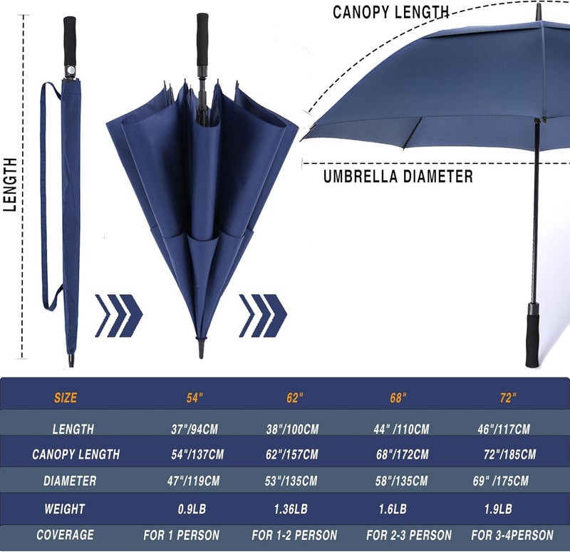 SIEPASA Golf Umbrella Large 62/68/72 Inch Automatic Open Golf Umbrella Extra Large Oversize Double Canopy Vented Umbrella Windproof Waterproof for Men and Women. - Image 3