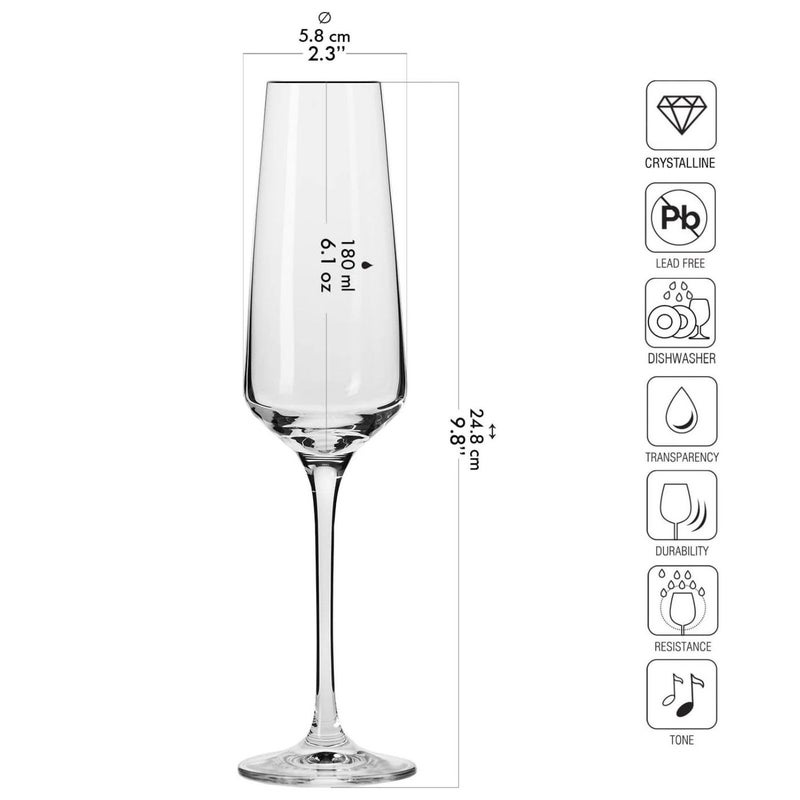 Krosno Crystal Champagne Flute Glasses, Set of 6, 6.1 oz, Avant-Garde Collection, Classic Shape for Timeless Style, Ideal for Mimosas, Prosecco, Sparkling Wine, Dishwasher Safe, Made in Europe - Image 2