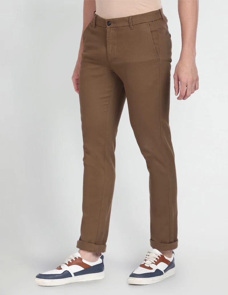 Arrow Brown Low Rise Slim Fit Trousers for Men | Best Price UAE