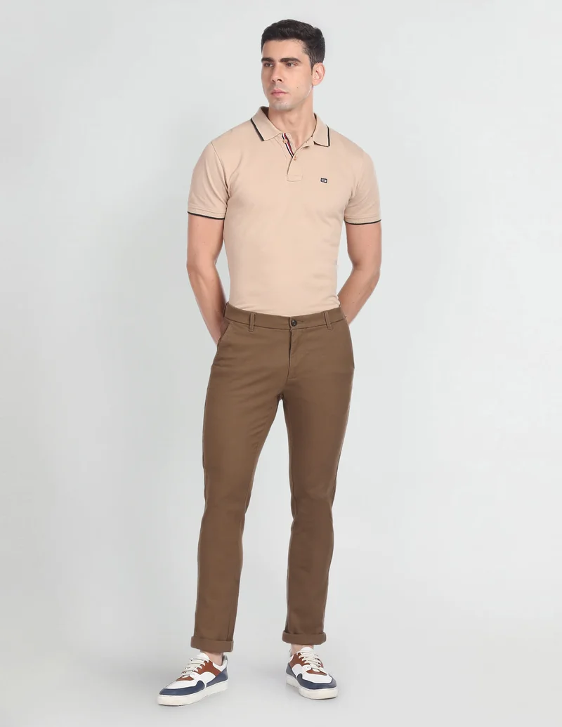 Arrow Brown Low Rise Slim Fit Trousers for Men | Best Price UAE