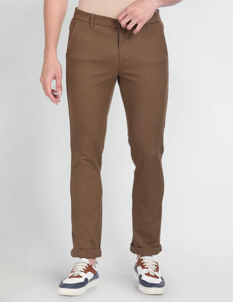 Arrow Brown Low Rise Slim Fit Trousers for Men | Best Price UAE