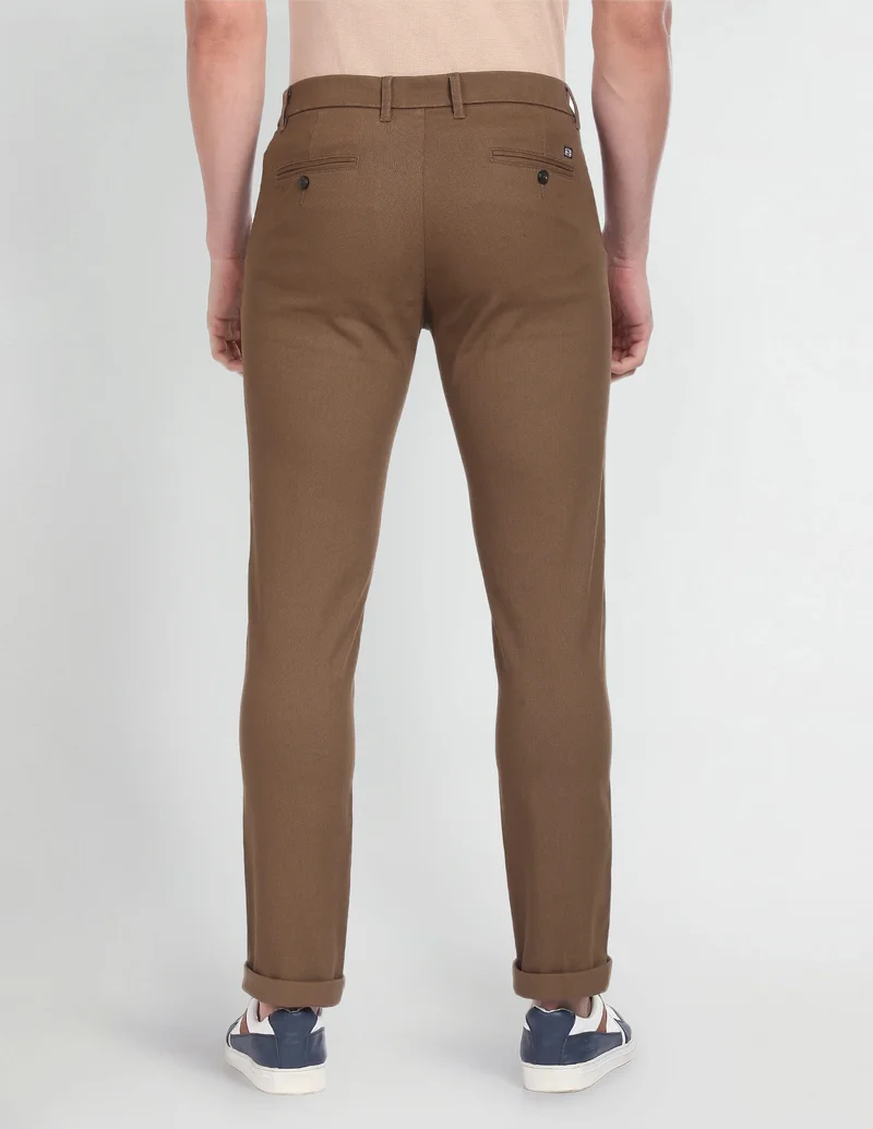 Arrow Brown Low Rise Slim Fit Trousers for Men | Best Price UAE