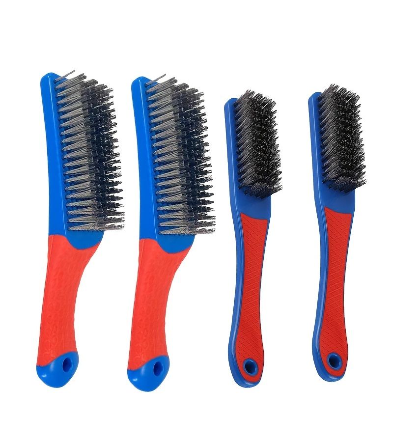 Wire Brush Set 4pcs Red And Blue Assorted Sizes - Image 1