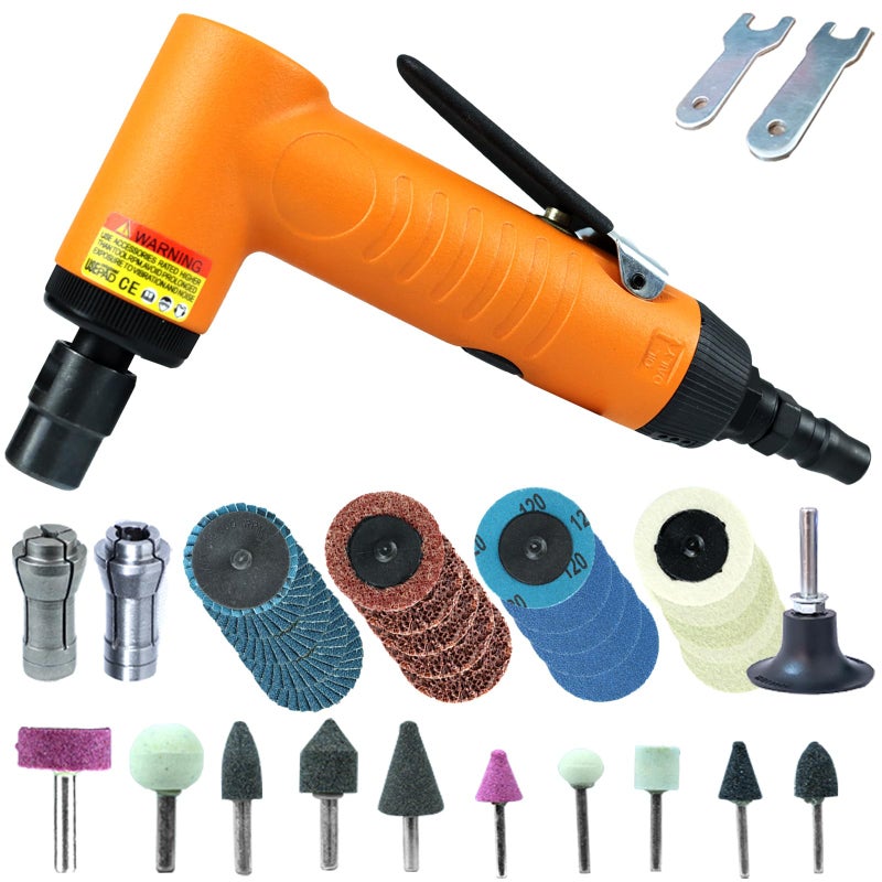 YPCOO Air Die Grinder Set 14In Pneumatic Right Angle Die Grinder 18000RPM for Detailing Grinding Deburring Polishingwith 14 and 18 in Collets20pc 2in sander discs10Pc Air Die Grinder Stone Set - Image 2