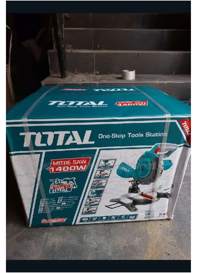 TOTAL Total Mitre Saw 1400W with 210mm Blade, 5000rpm, 0-45° Mitre and Bevel Cuts, Includes TCT Blade, Extra Carbon Brushes, Dust Bag & Extension Bars – TS42142107  - Image 5