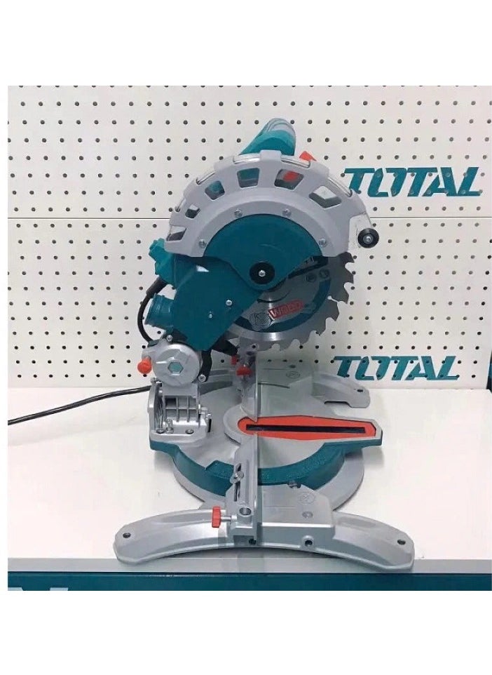 TOTAL Total Mitre Saw 1400W with 210mm Blade, 5000rpm, 0-45° Mitre and Bevel Cuts, Includes TCT Blade, Extra Carbon Brushes, Dust Bag & Extension Bars – TS42142107  - Image 3
