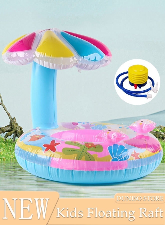 DUNISO Baby Pool Float with Canopy Swimming Pool Float Inflatable for Kids, Inflatable Baby Float with Safety Seat and Sunshade for Toddler 6-36 Months - Image 1