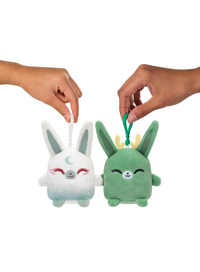 TeeTurtle Plushmates Besties Keychain Set - Myths and Cryptids - Cute Kawaii Green Jackalope and White Moon Rabbit - Plush Keychains That Hold Hands - Image 2