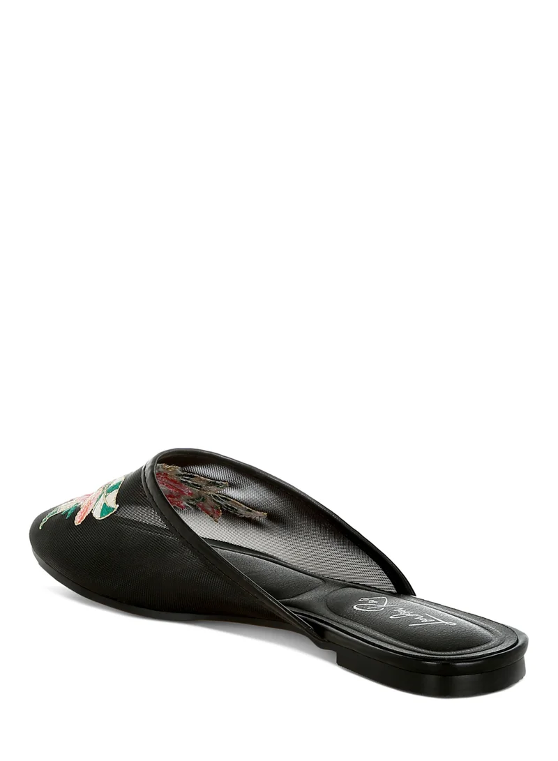 London Rag Floral Embroidered Mesh Mules in Black