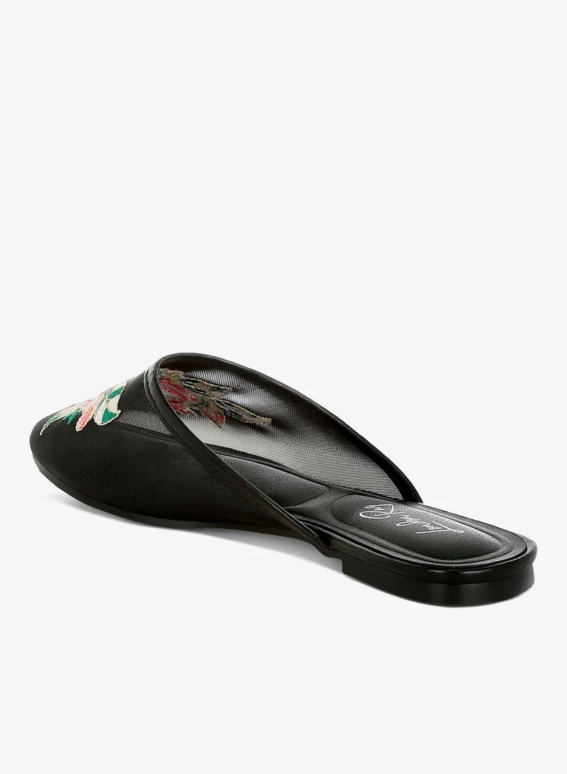 London Rag black Floral Embroidered Mesh Mules in Black for Women | Best Price UAE