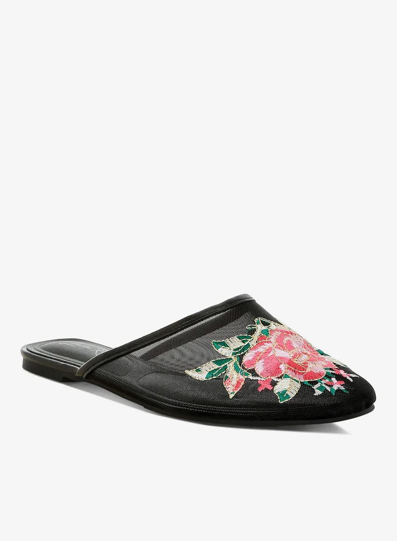 London Rag black Floral Embroidered Mesh Mules in Black for Women | Best Price UAE