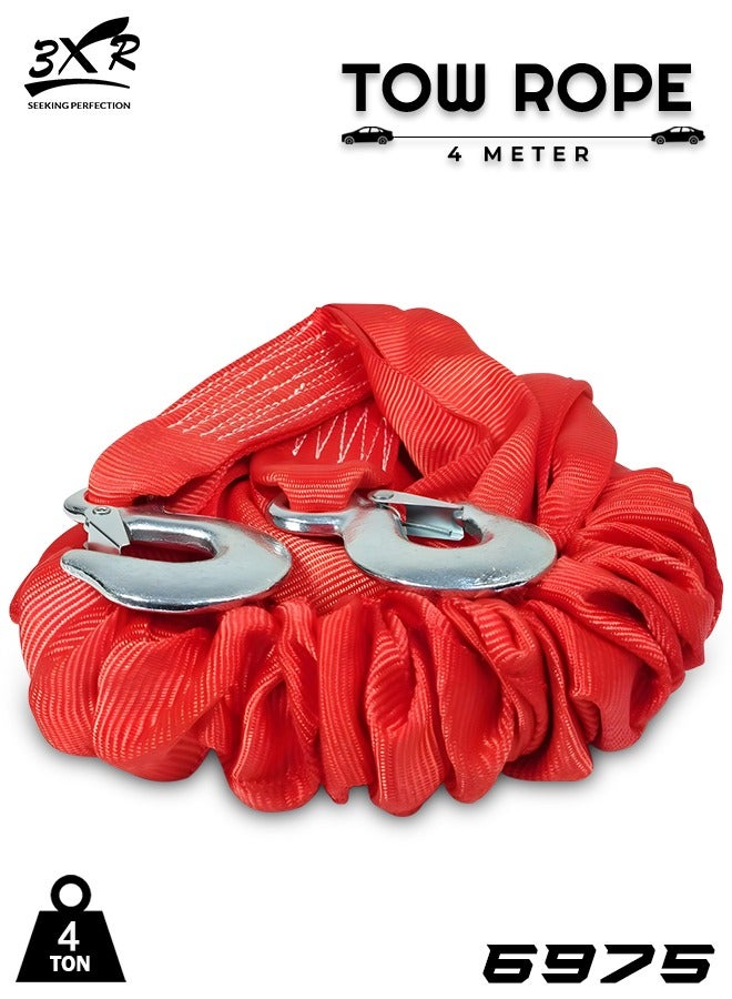 3XR 4 Meter 4 Ton Heavy Duty Tow Rope With Two Hooks Car Breakdown Towing Rope  Premium Nylon Rope 6975 - Image 1