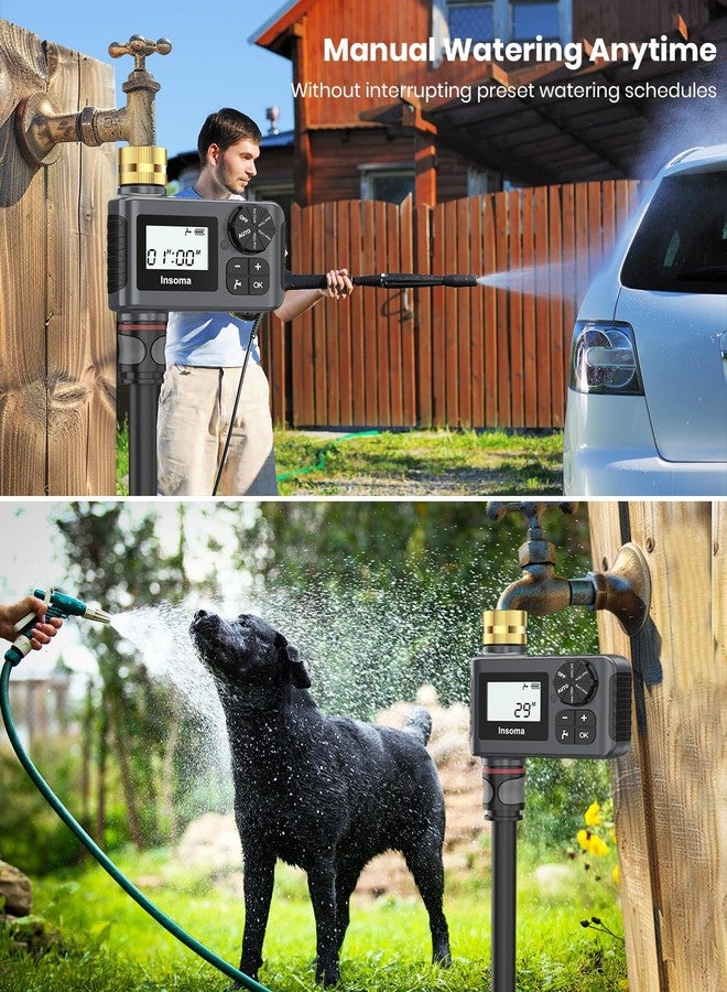 Insoma [Upgraded Version] Sprinkler Timer with Brass Swivel, Programmable Water Timer for Outdoor Garden Hose, Hose Timers with Rain Delay/Manual/Auto Mode, Drip Irrigation and Lawn Watering System, 1 Outlet - Image 4