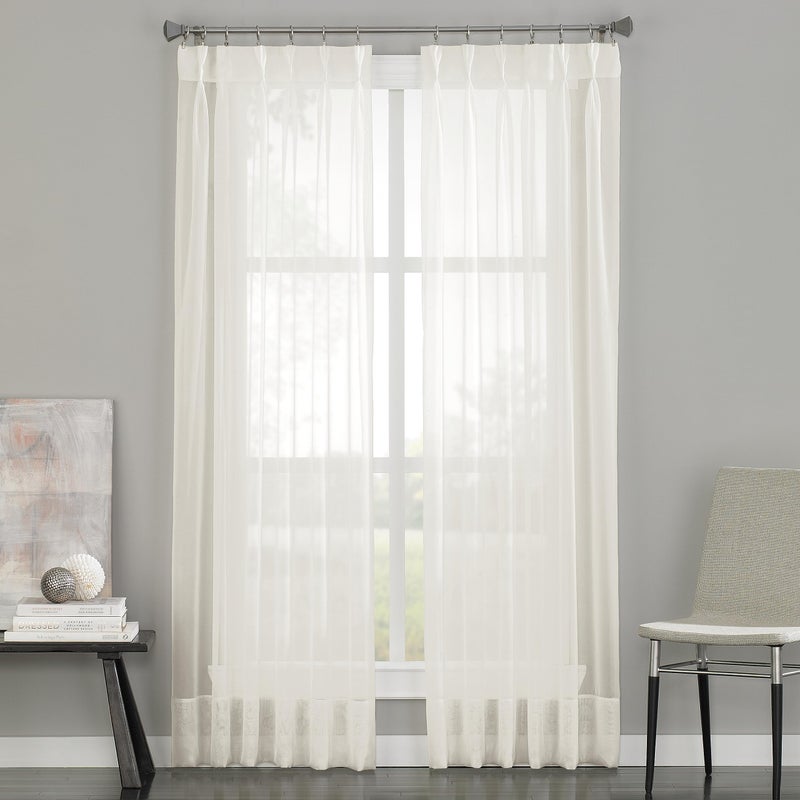 Curtainworks Soho Voile Sheer Pinch Pleat Curtain Panel, 29 by 108", Oyster,1Q805908OY - Image 1