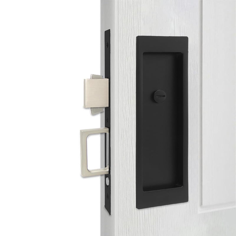 Foswdero Pocket Door Lock with Privacy Hardware, Pocket Door Handle and Pull, Pocket Door Latch for Bathroom, Fits Doors from 1 3/8" to 2" Thick (Matte Black, 1801) - Image 1