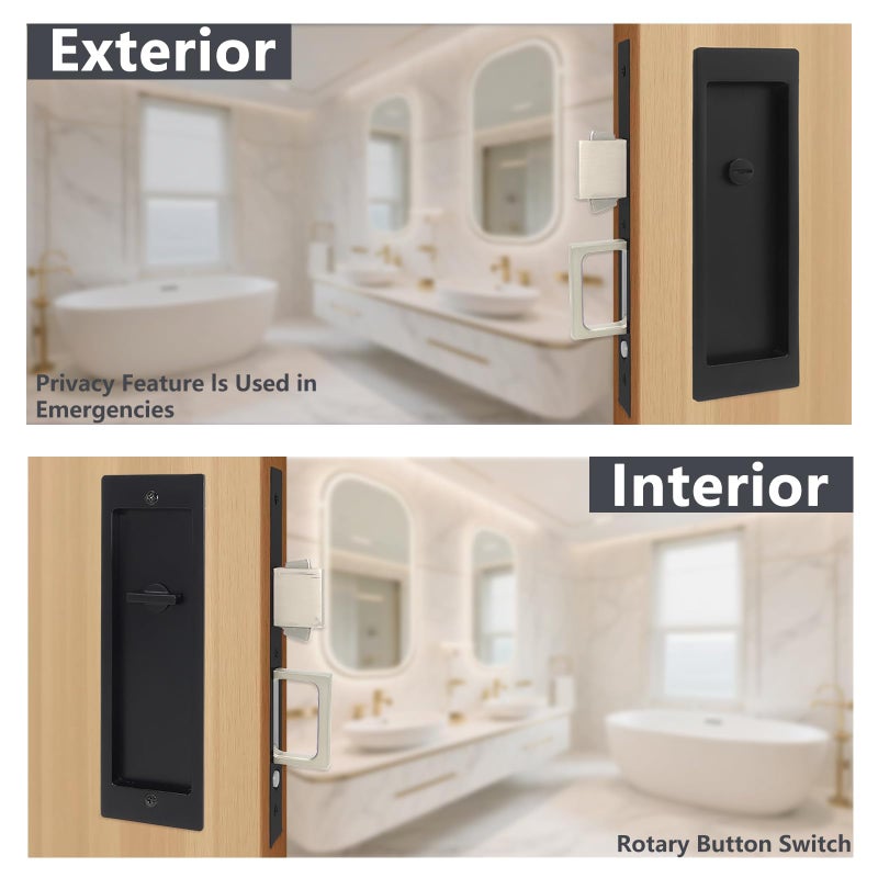 Foswdero Pocket Door Lock with Privacy Hardware, Pocket Door Handle and Pull, Pocket Door Latch for Bathroom, Fits Doors from 1 3/8" to 2" Thick (Matte Black, 1801) - Image 5