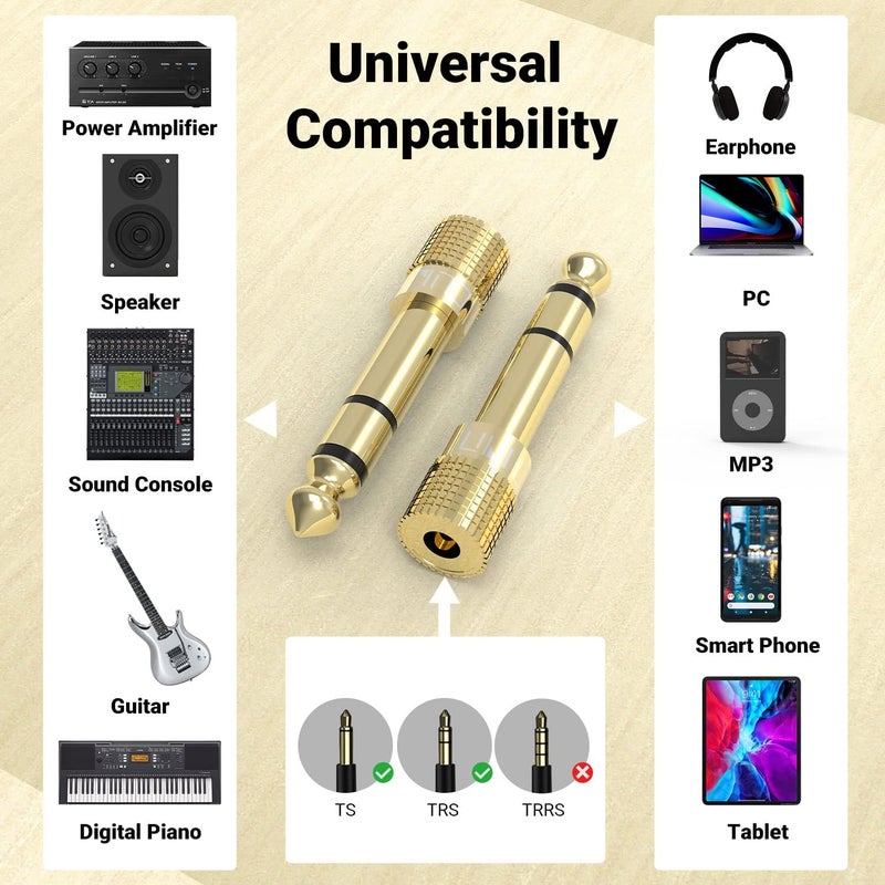 Cubilux 6.35mm to 3.5mm Audio Adapter, Gold Plated 1/4" Male to 1/8" Female TRS Stereo AUX Connector Converter for Guitar Keyboard Digital Piano Studio Monitor Amplifier Mixer Splitter, 3-Pack - Image 4