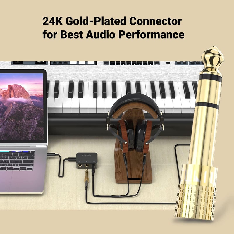 Cubilux 6.35mm to 3.5mm Audio Adapter, Gold Plated 1/4" Male to 1/8" Female TRS Stereo AUX Connector Converter for Guitar Keyboard Digital Piano Studio Monitor Amplifier Mixer Splitter, 3-Pack - Image 3