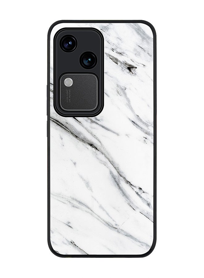 Stylizedd Rugged Black edge case for Vivo V30 5G, Slim fit Soft Case Flexible Rubber Edges Anti Drop TPU Gel Thin Cover -  Marble Print Grey White - Image 1