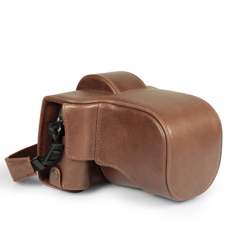 MegaGear Genuine Leather Camera Case for Fujifilm XT50 1650mm 1855mm Stylish and Protective Brown - Image 2