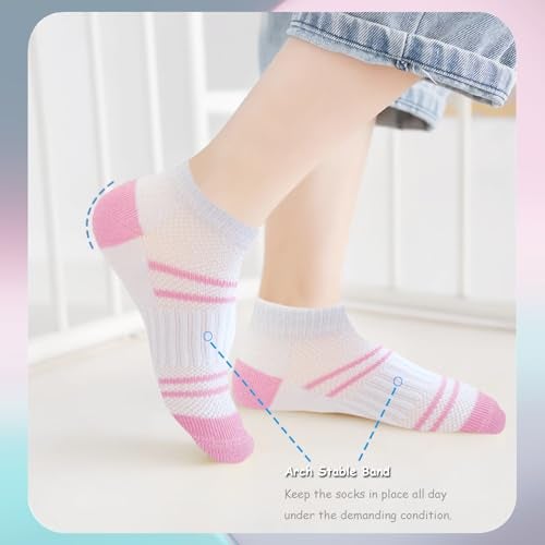 Bemeol 12 Pairs Girls Socks Kids Low Cut Ankle Athletic Socks Cotton Sports Sock(10-14 Years) - Image 5