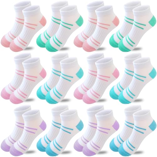 Bemeol 12 Pairs Girls Socks Kids Low Cut Ankle Athletic Socks Cotton Sports Sock(10-14 Years) - Image 1