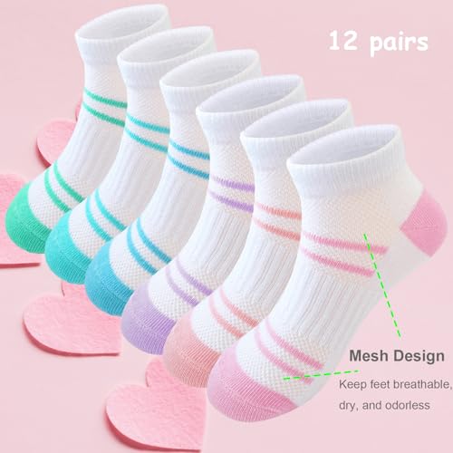 Bemeol 12 Pairs Girls Socks Kids Low Cut Ankle Athletic Socks Cotton Sports Sock(10-14 Years) - Image 4