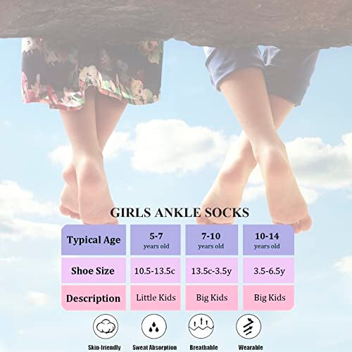Bemeol 12 Pairs Girls Socks Kids Low Cut Ankle Athletic Socks Cotton Sports Sock(10-14 Years) - Image 3