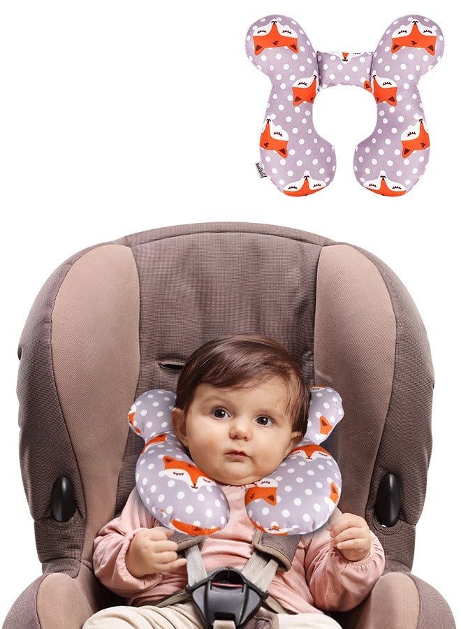Baby Travel Pillow, Baby Pillow for Head and Neck, Upgraded Baby Support Pillow, Baby Neck Pillows for Car Seat,Pushchair,Travel (Gray Fox) - Image 1