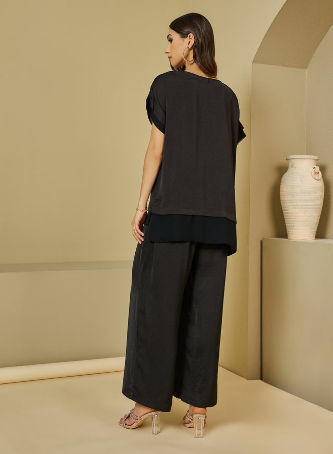 Elena by DStyle Elena by DStyle Silk Matte Longline Top and Wide Leg Pants Modest Set - Image 4