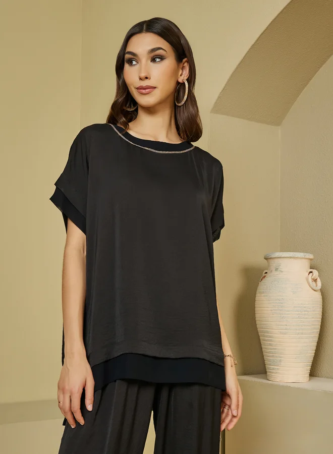 Elena by DStyle Elena by DStyle Silk Matte Longline Top and Wide Leg Pants Modest Set
