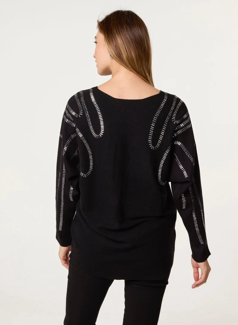 بلو فانيلا كنزة مزينة عند الكتف