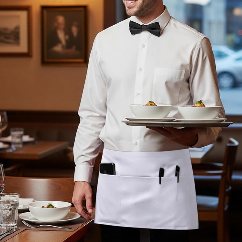 BOHARERS Waist Apron with 3 Pockets - Black Waitress Waiter Server Short Aprons - Image 5