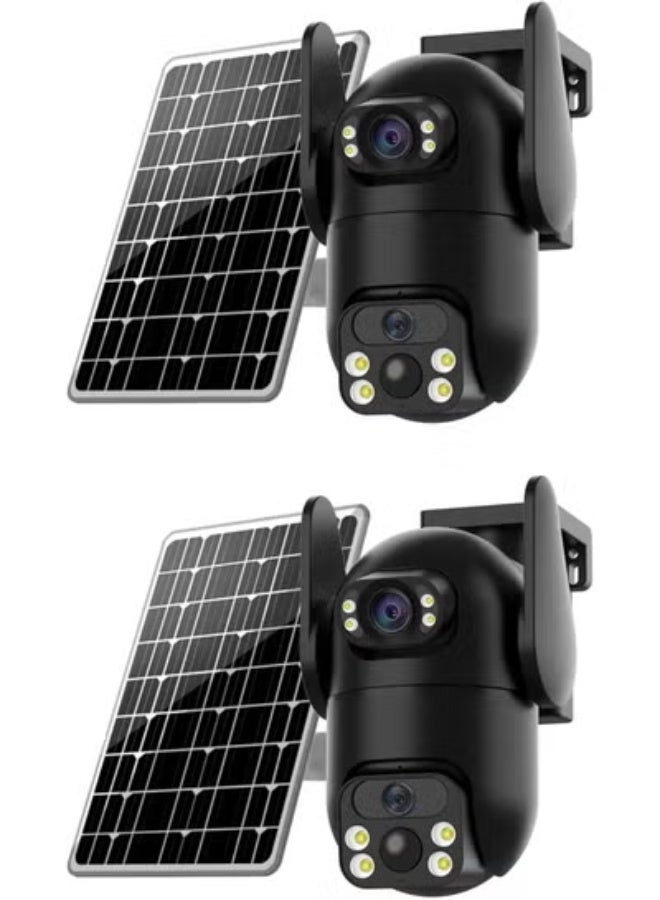 ELTRAZONE 2 Pcs 6MP Dual Lens Outdoor Security Cameras – 360° Wireless PTZ IP CCTV Cameras with 4G SIM Internet, Solar Powered, Human Detection, Night Vision, Two-Way Audio, 64GB SD Cards, V380 Pro App Control, Weatherproof Design for Home, Garden, Villa, Office, and Outdoor Surveillance in UAE - Image 1