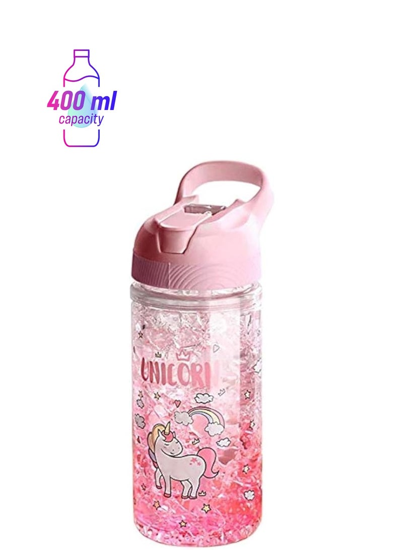 erorex Unicorn Water Bottles For Girls Girls Water Bottles For School Girls Unicorn Water Bottle With Straw And Safety Lock 400Ml 13.5Oz Kids Water Bottles For School Kids Girls Pink - Image 1