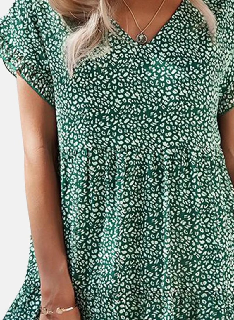 يونيكي Green Printed Fit and Flare Above Knee Dress