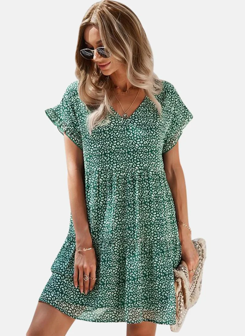 يونيكي Green Printed Fit and Flare Above Knee Dress