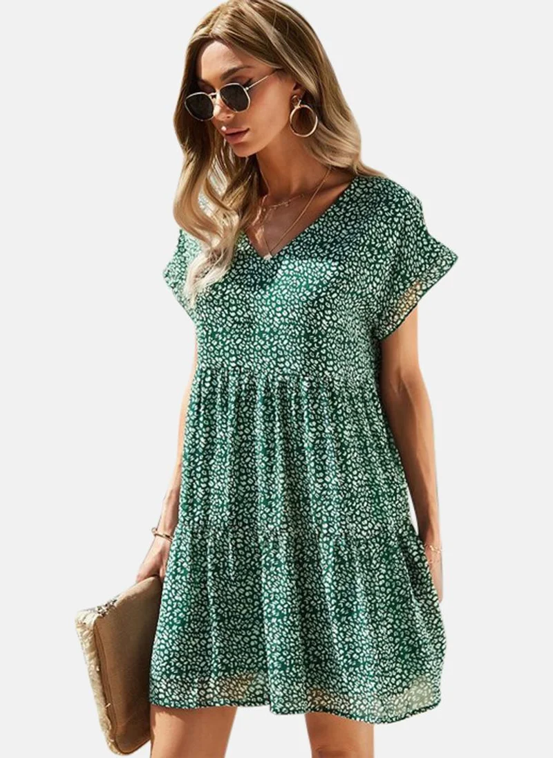 يونيكي Green Printed Fit and Flare Above Knee Dress