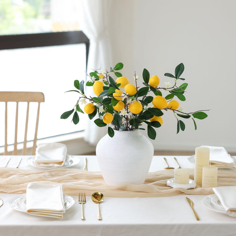 mizii 5pcs 24â€œ Artificial Lemons Branches 15 Head Fake Lemon Fruit with Stem Greenry Realistic Faux Lemon Decorations for Kitchen Party Centerpiece Table Office Spring Summer Decor (Lemon) - Image 3