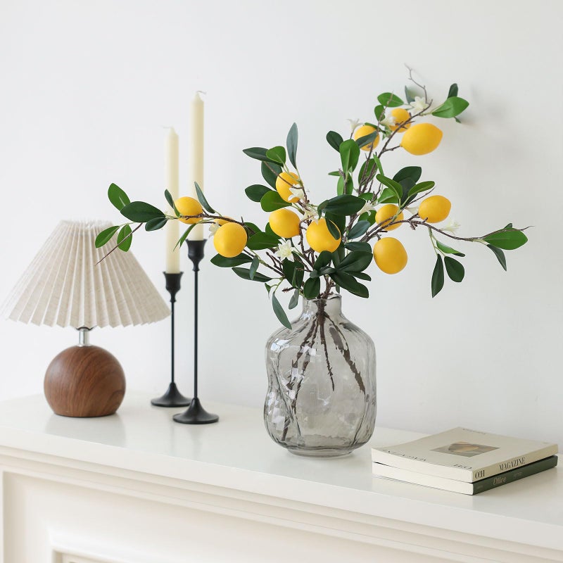 mizii 5pcs 24â€œ Artificial Lemons Branches 15 Head Fake Lemon Fruit with Stem Greenry Realistic Faux Lemon Decorations for Kitchen Party Centerpiece Table Office Spring Summer Decor (Lemon) - Image 5