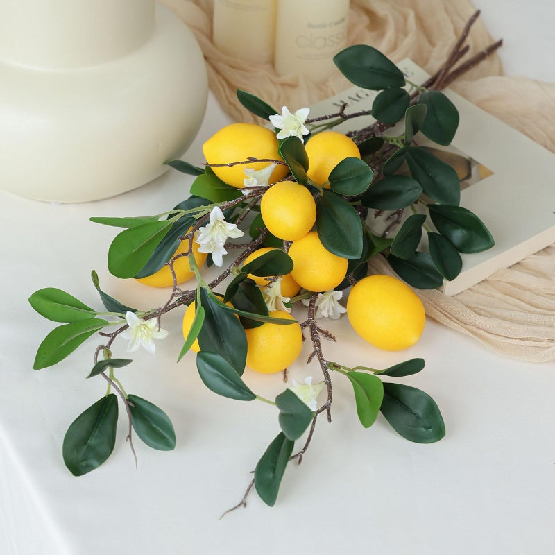 mizii 5pcs 24â€œ Artificial Lemons Branches 15 Head Fake Lemon Fruit with Stem Greenry Realistic Faux Lemon Decorations for Kitchen Party Centerpiece Table Office Spring Summer Decor (Lemon) - Image 4