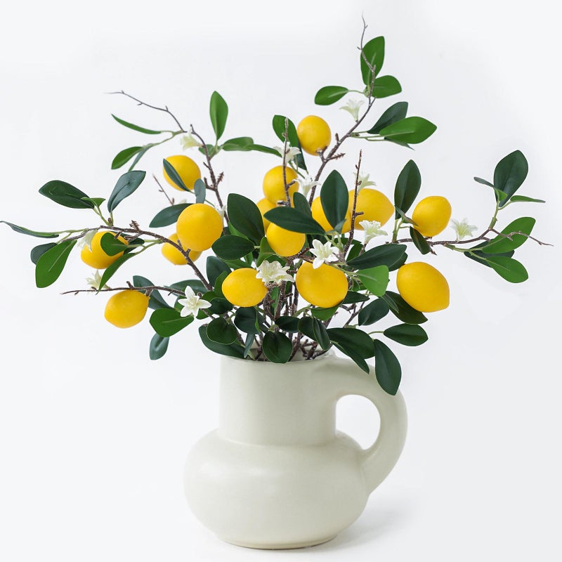 mizii 5pcs 24â€œ Artificial Lemons Branches 15 Head Fake Lemon Fruit with Stem Greenry Realistic Faux Lemon Decorations for Kitchen Party Centerpiece Table Office Spring Summer Decor (Lemon) - Image 1